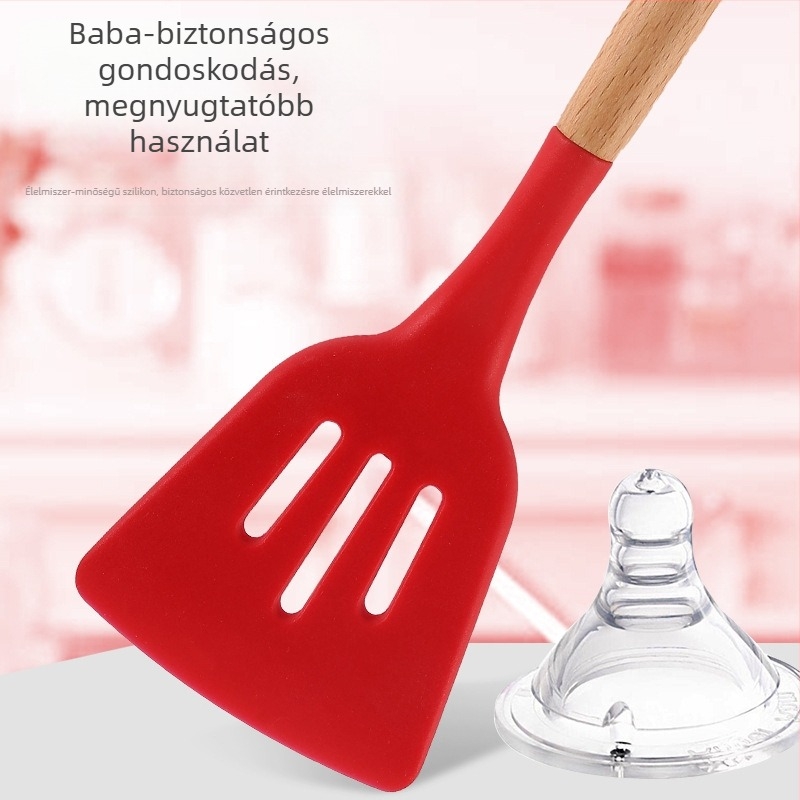Fa nyéllel ellátott szilikon konyhai eszközök 12 darabos készlet tapadásmentes serpenyőlapát lapátkészlet leveskanál horgászkerítés konyhai kellékek tárolóvödörrel