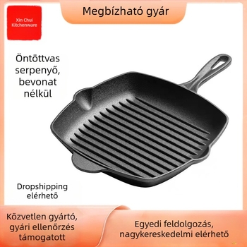 Vastagított öntöttvas steak serpenyő Csíkos steak serpenyő Bevonat nélküli tapadásmentes háztartási steak serpenyő