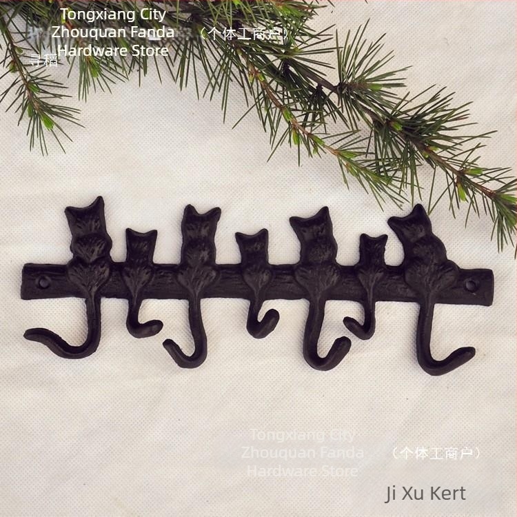 Európai stílusú öntöttvas akasztó 7 macskás dekoratív kerti villa udvari falra dekoratív ruhaakasztó Xiao Mao
