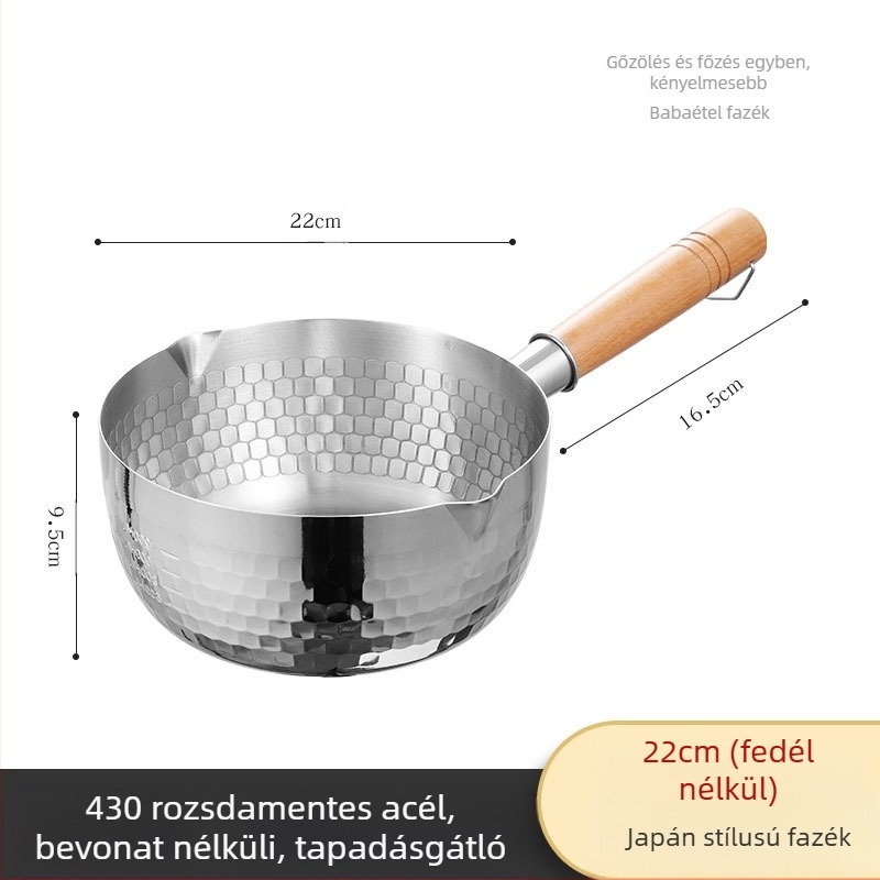 304 rozsdamentes acél hótálca bevonat nélküli tejeskanna étrend-kiegészítő serpenyő vastagított instant tésztafazék japán fa fogantyú levestejfazék