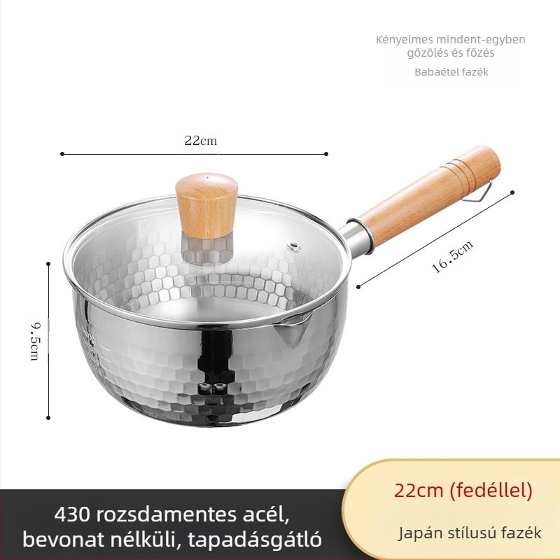 304 rozsdamentes acél hótálca bevonat nélküli tejeskanna étrend-kiegészítő serpenyő vastagított instant tésztafazék japán fa fogantyú levestejfazék