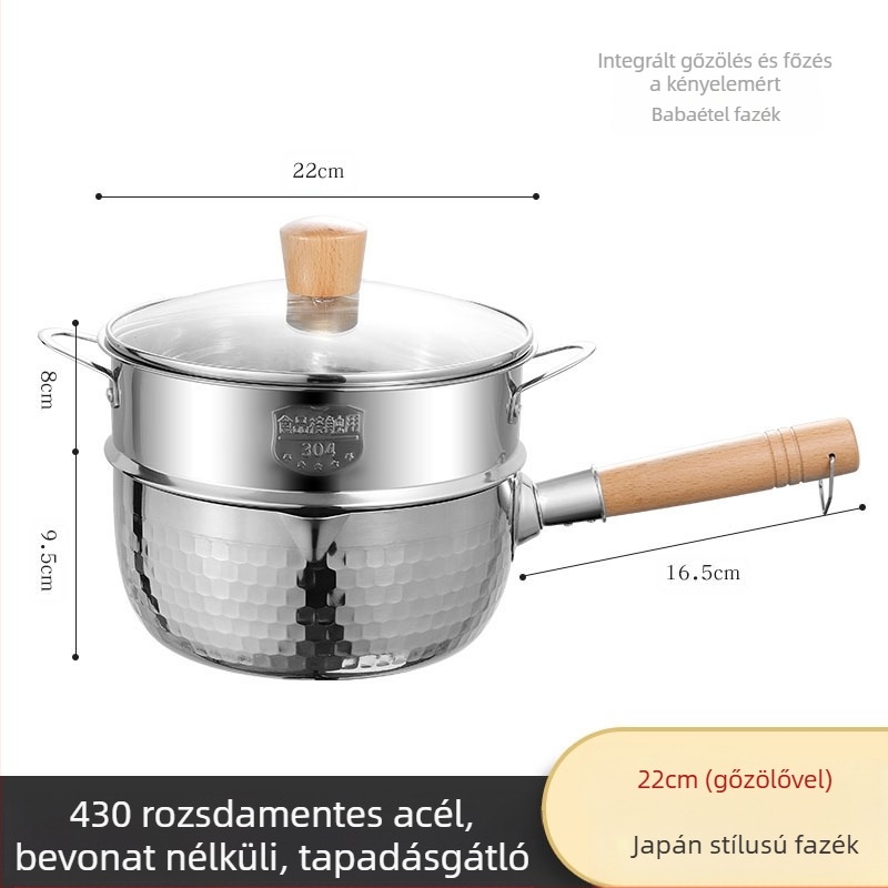 304 rozsdamentes acél hótálca bevonat nélküli tejeskanna étrend-kiegészítő serpenyő vastagított instant tésztafazék japán fa fogantyú levestejfazék