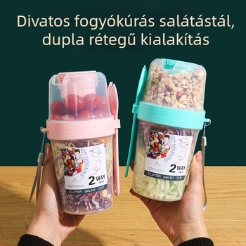 Határokon átnyúló, kétrétegű, hordozható salátáspohár munkába járáshoz, zöldségekhez, zsírcsökkentő könnyűpohárhoz, gyümölcsös zabpehely joghurt reggelihez
