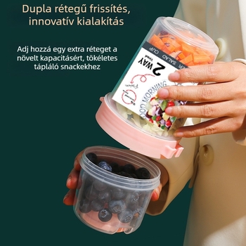 Határokon átnyúló, kétrétegű, hordozható salátáspohár munkába járáshoz, zöldségekhez, zsírcsökkentő könnyűpohárhoz, gyümölcsös zabpehely joghurt reggelihez