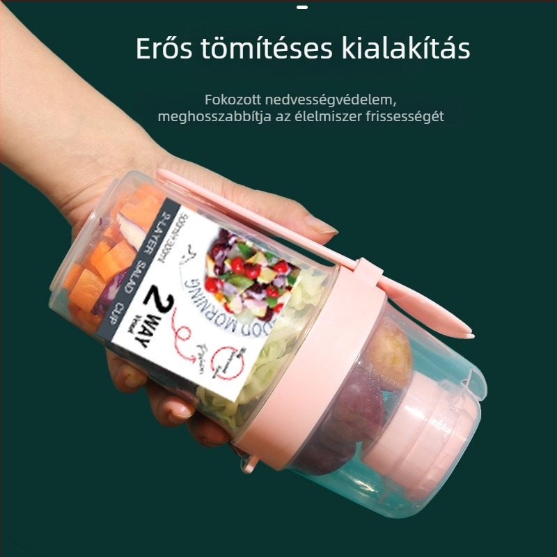 Határokon átnyúló, kétrétegű, hordozható salátáspohár munkába járáshoz, zöldségekhez, zsírcsökkentő könnyűpohárhoz, gyümölcsös zabpehely joghurt reggelihez