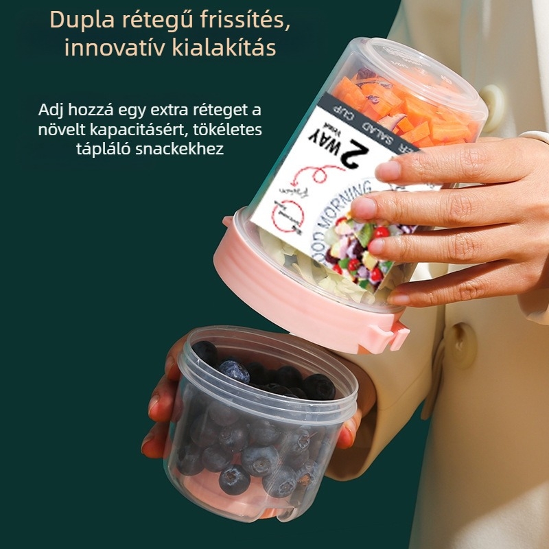 Határokon átnyúló, kétrétegű, hordozható salátáspohár munkába járáshoz, zöldségekhez, zsírcsökkentő könnyűpohárhoz, gyümölcsös zabpehely joghurt reggelihez