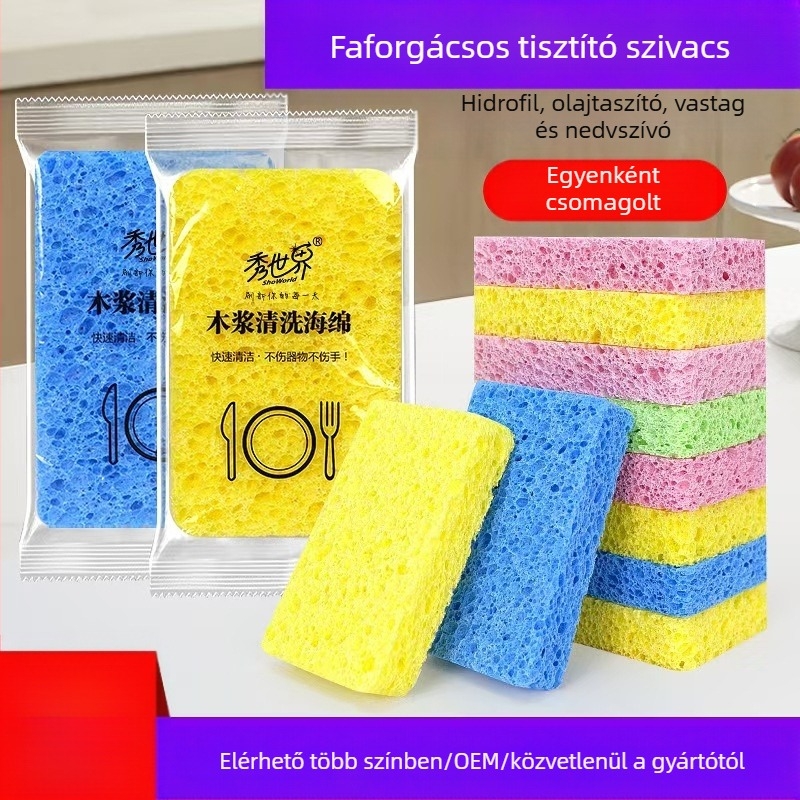 Határokon átnyúló fapép szivacsmosó tisztító varázslatos alátét vastagított fapép pamut mosó szivacs nedvszívó mosó kendő