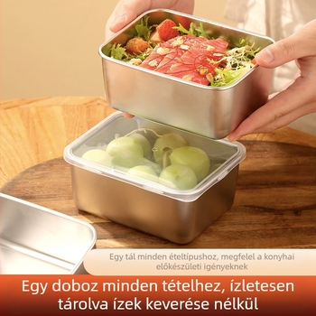 Rozsdamentes acél kis uzsonnásdoboz fedéllel Élelmiszer-alcsomagoló doboz forró edény zöldséges edénnyel, mélyülő négyzet alakú kültéri ételkészítő doboz