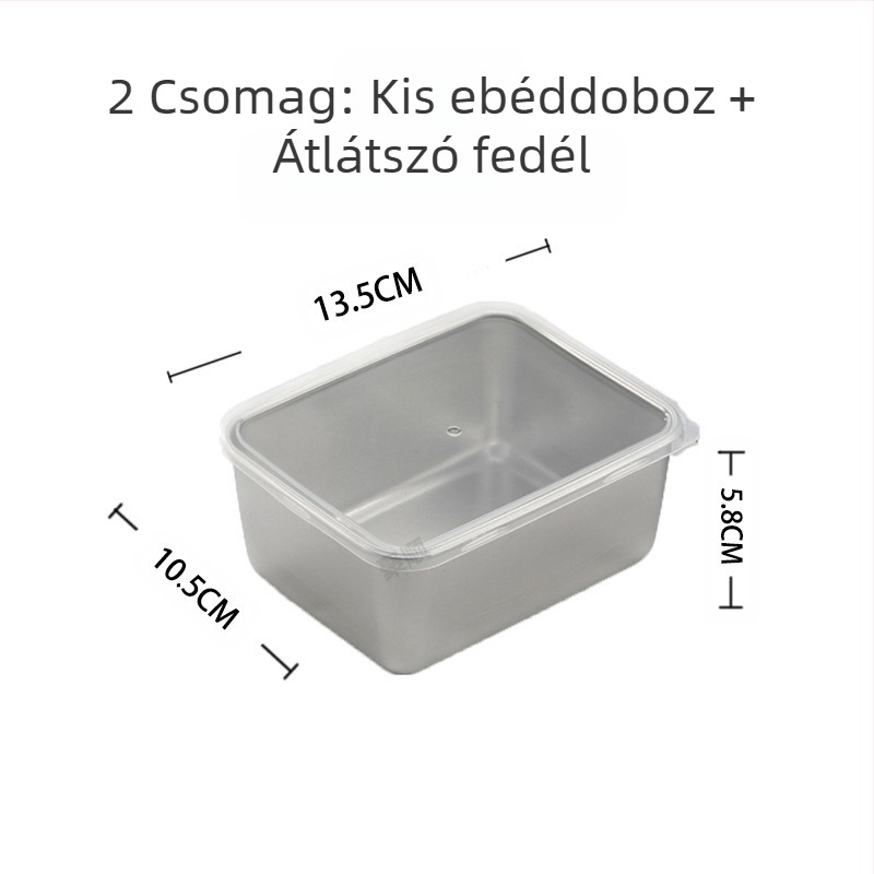 Rozsdamentes acél kis uzsonnásdoboz fedéllel Élelmiszer-alcsomagoló doboz forró edény zöldséges edénnyel, mélyülő négyzet alakú kültéri ételkészítő doboz