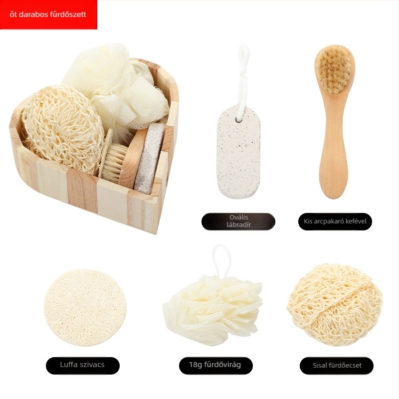 Nagyméretű Love Bath Set Szizál Kefe Luffa Slice Arckefe Csiszoló Lábkő Fürdő Virágfürdő Ötrészes Fürdőkellékek
