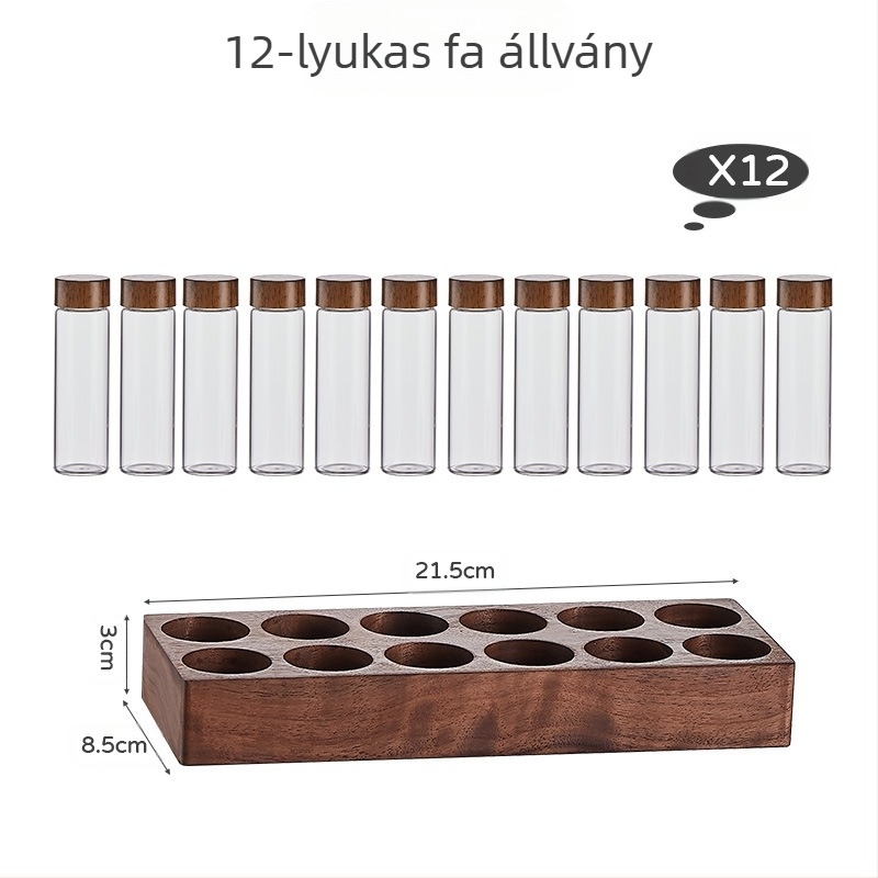 Kávébab alcsomagolású kémcső üveg diófa kijelző állvány egyetlen cső tároló tároló kávékészlet lezárt üveg illatos üveg