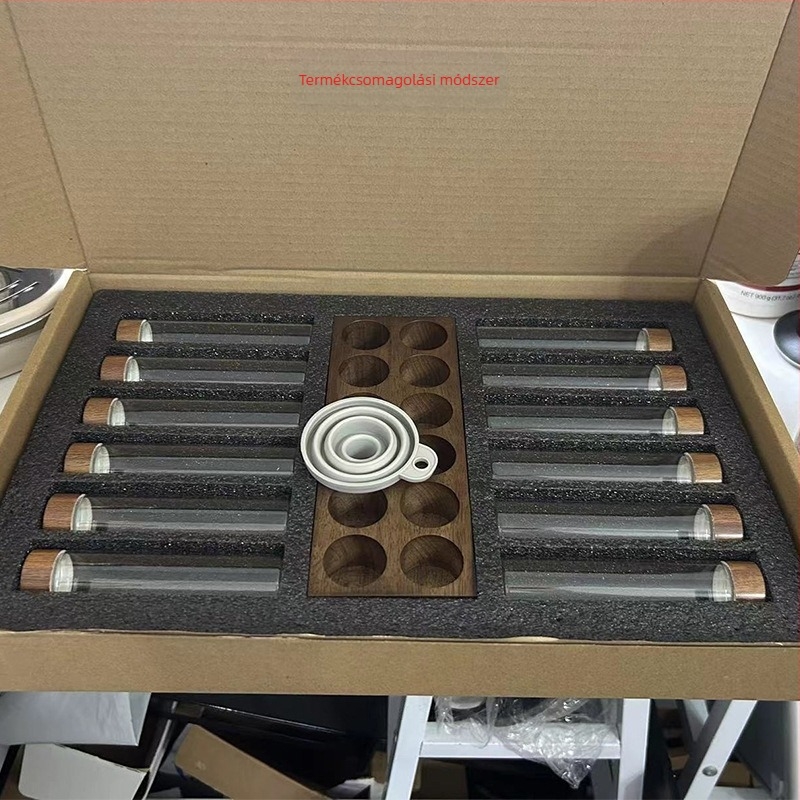 Kávébab alcsomagolású kémcső üveg diófa kijelző állvány egyetlen cső tároló tároló kávékészlet lezárt üveg illatos üveg