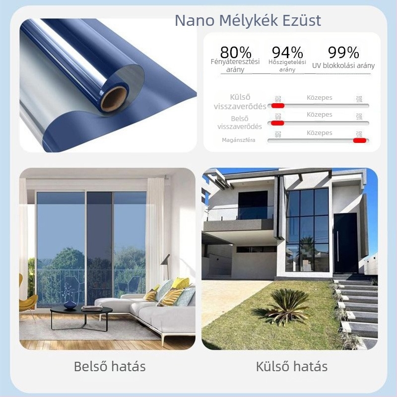 Napvédő hőszigetelő fólia ablaküveg matrica kukucskálásgátló árnyékoló erkély napellenző egyirányú perspektíva adatvédelmi fólia