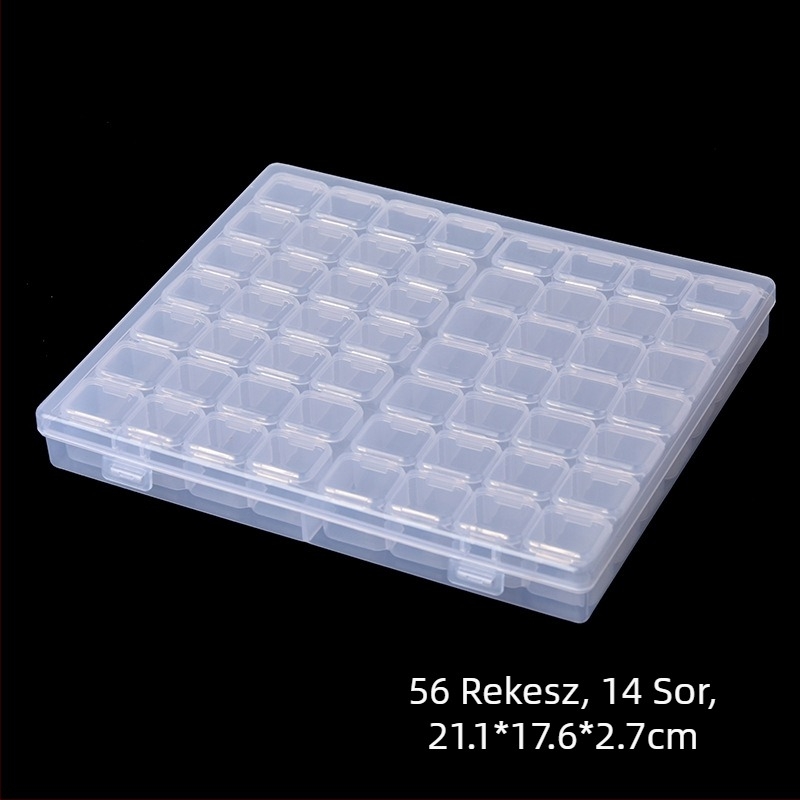 56 rekeszes PP körömlakkdoboz, 28 apró tárgy tárolódoboz fedéllel, rekeszes alkatrészdoboz, nagykereskedelmi átlátszó tárolódoboz