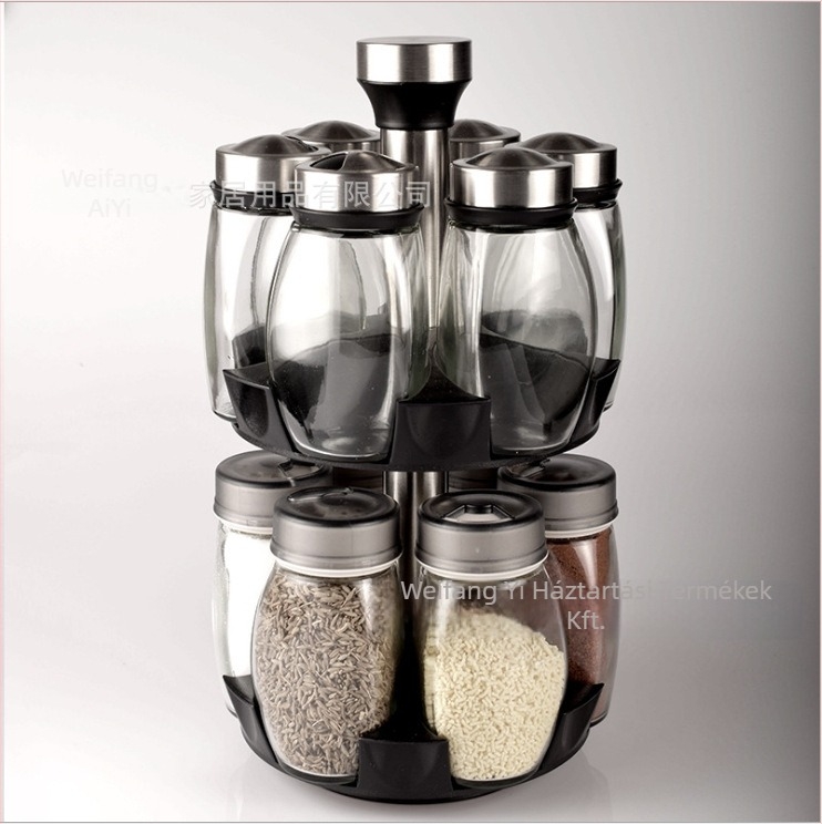 Konyhai kellékek Üveg fűszeres palack forgó készlet Rozsdamentes acél fűszeres üveg Fűszeres üveg Fűszeres palacktartó Fűszerdoboz
