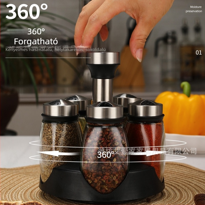 Konyhai kellékek Üveg fűszeres palack forgó készlet Rozsdamentes acél fűszeres üveg Fűszeres üveg Fűszeres palacktartó Fűszerdoboz