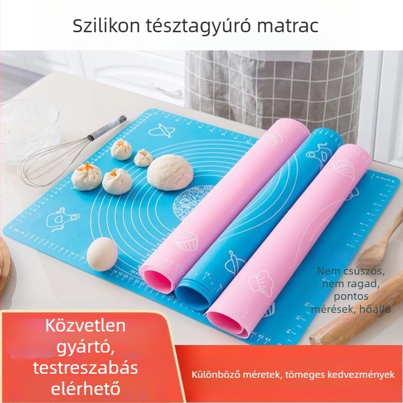 Határokon átnyúló szilikon dagasztószőnyeg sütőszőnyeg vastagított méretarányú szigetelt szilikonszőnyeg élelmiszeripari minőségű dagasztós sütőeszközök