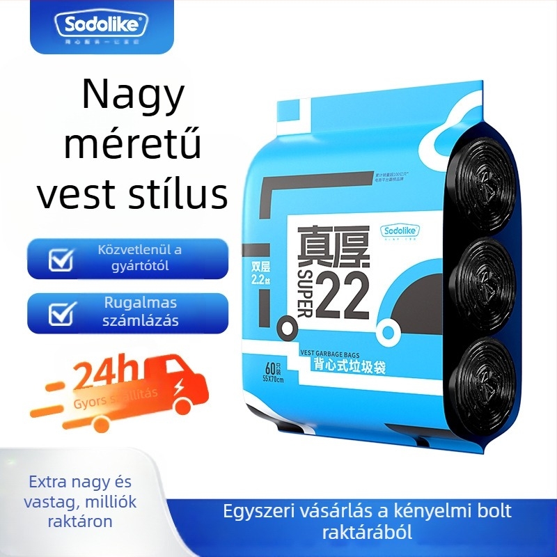 Sodolike mellény szemeteszsákok 60 darab 55*70 háztartási vastagított és nehezen szakadható táska fekete nagy műanyag zacskók