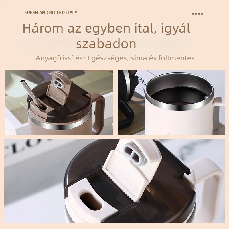 Határokon átnyúló, nagy értékű bögre, szívószálas, rozsdamentes acél kávésbögre, hordozható, praktikus tea- és vízleválasztó bögre