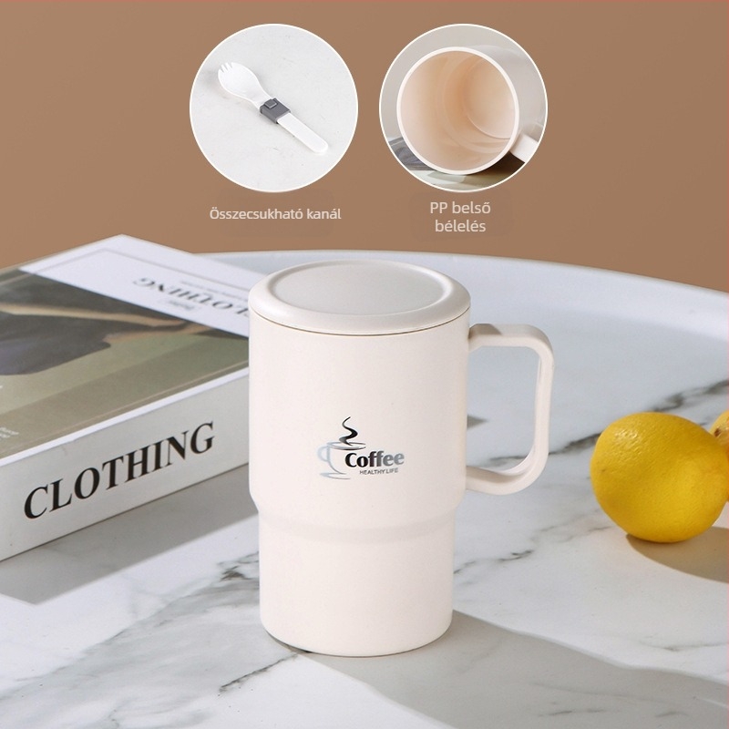 Határokon átnyúló, nagy értékű bögre, szívószálas, rozsdamentes acél kávésbögre, hordozható, praktikus tea- és vízleválasztó bögre