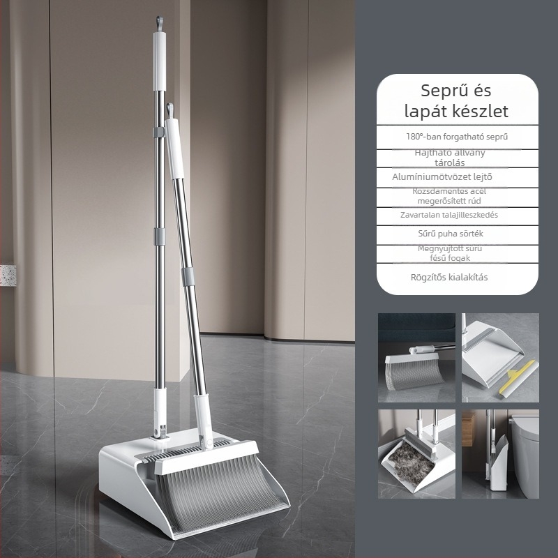 Seprű, szemeteslapát, kombinált háztartási seprő, tapadásmentes haj, összecsukható seprű, nagy alumíniumötvözetből készült szemeteslapát
