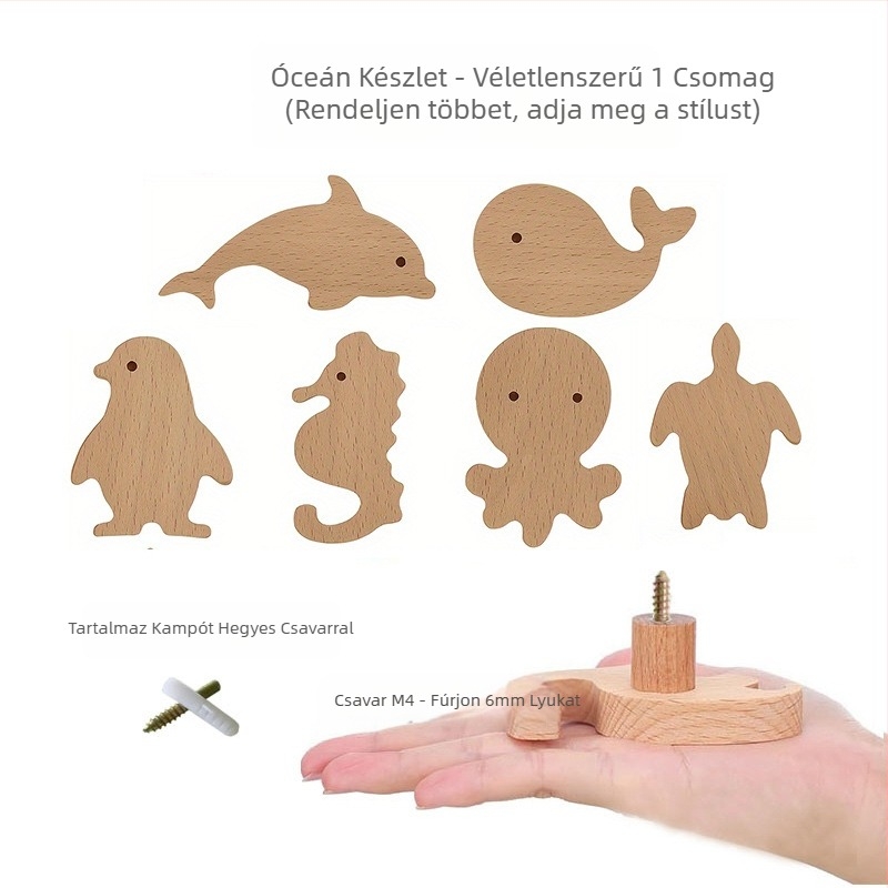 [Fogantyúkampó termékek, régi ügyfelek] Tömörfa rajzfilm fogantyú csillag hold felhők dinoszaurusz állatok mentes lyukasztás