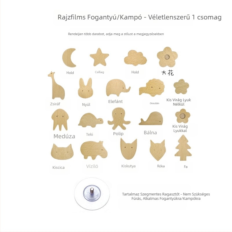 [Fogantyúkampó termékek, régi ügyfelek] Tömörfa rajzfilm fogantyú csillag hold felhők dinoszaurusz állatok mentes lyukasztás