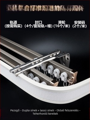 Függöny sín görgő felső rögzítésű kampós oldalsó rögzítésű íves sín kiugró ablak alumínium ötvözetből készült kétsínes csúszó némító vezetősín