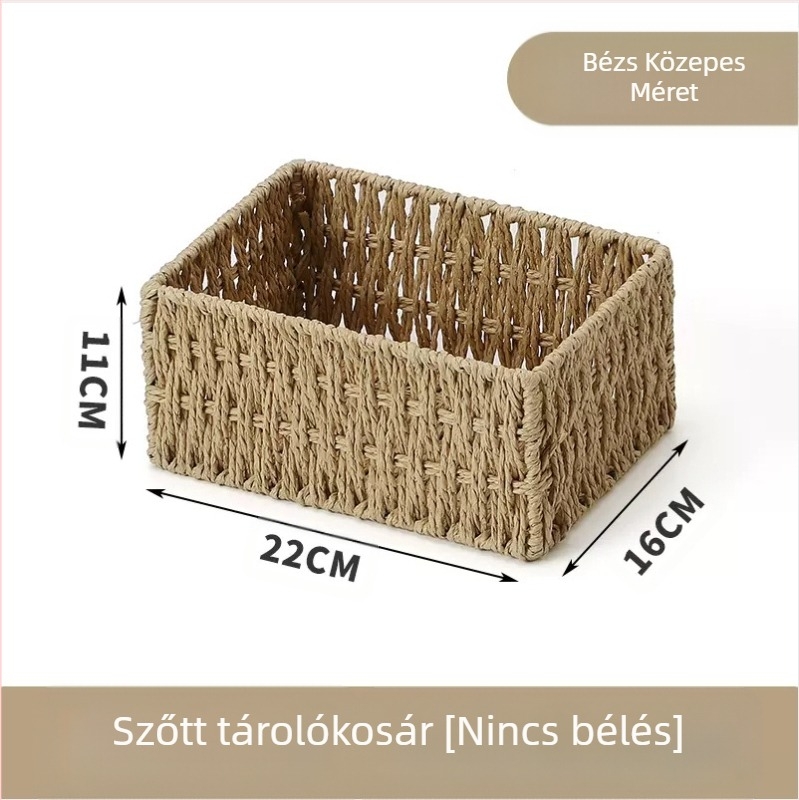 Papírfonatból készült asztali rendező kosár, fonott keret, kulcsok, távirányítók, magazinok, kábelek és nassolnivalók tárolására
