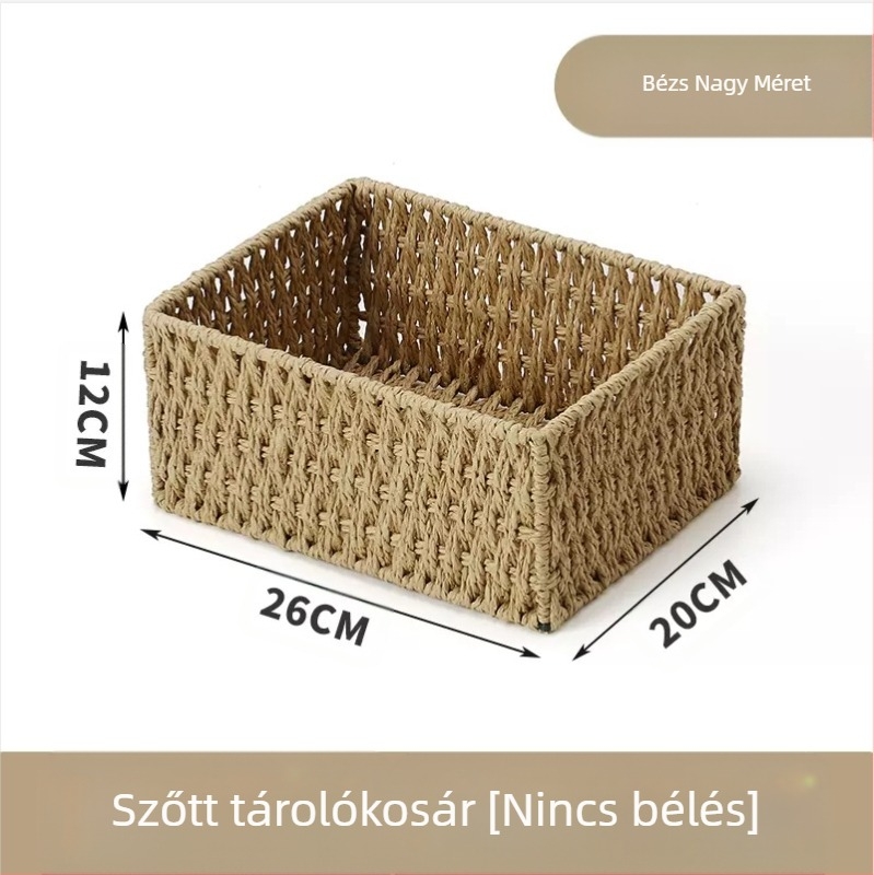 Papírfonatból készült asztali rendező kosár, fonott keret, kulcsok, távirányítók, magazinok, kábelek és nassolnivalók tárolására