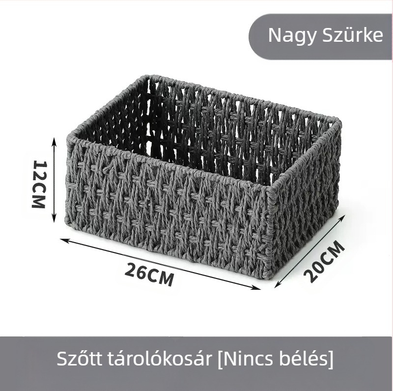 Papírfonatból készült asztali rendező kosár, fonott keret, kulcsok, távirányítók, magazinok, kábelek és nassolnivalók tárolására