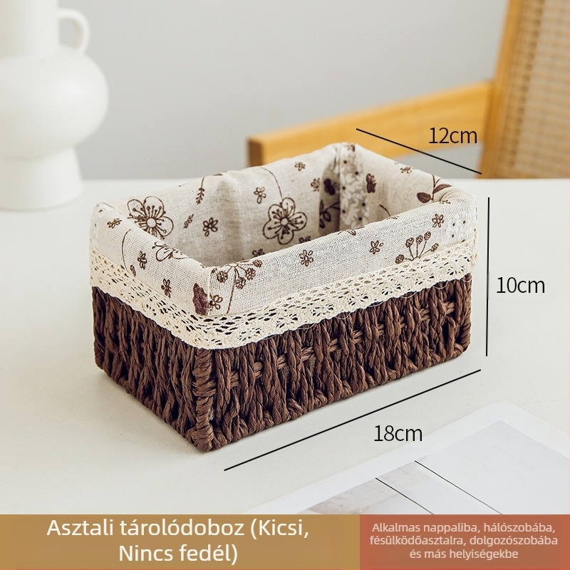 Papírfonatból készült asztali rendező kosár, fonott keret, kulcsok, távirányítók, magazinok, kábelek és nassolnivalók tárolására