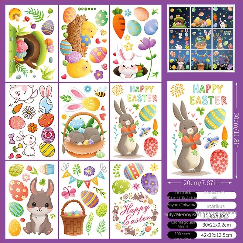 2025 Új húsvéti nyuszi tojáscsibe 3D sztereó elektrosztatikus matrica húsvéti ablaküveg dekoratív matrica
