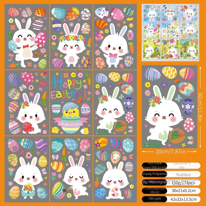 2025 Új húsvéti nyuszi tojáscsibe 3D sztereó elektrosztatikus matrica húsvéti ablaküveg dekoratív matrica