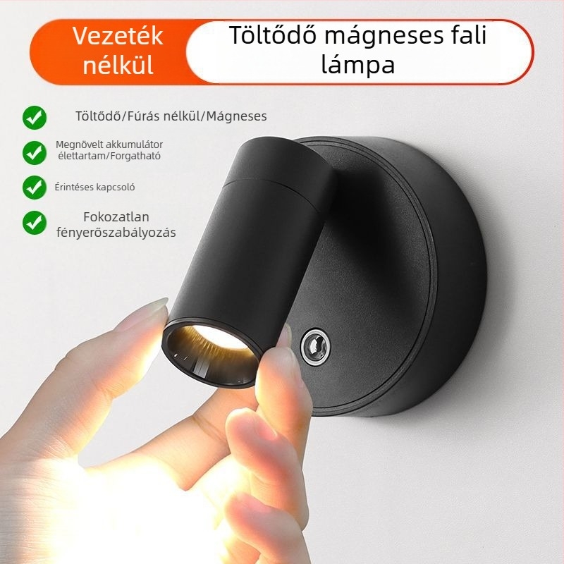 Vezeték nélküli újratölthető fali lámpa, vezeték nélküli mágneses vonzerő lámpa, éjszakai fény, hálószobai éjjeli olvasólámpa, hangulatlámpa, fali mosólámpa