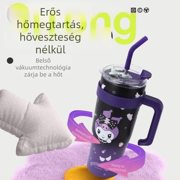 Gyermek Sanrio kreatív rajzfilm nagy kapacitású kültéri hordozható autóba szerelhető szigetelt meleg és hideg fogantyús pohár hordozható