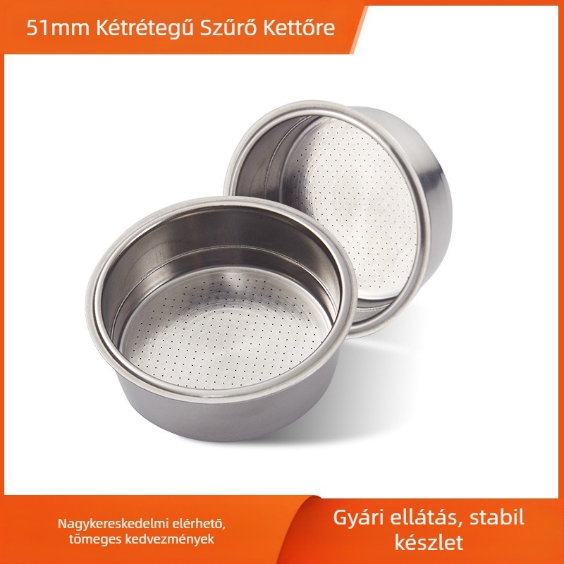 Guangdong gyártó rozsdamentes acél szűrő, 51 mm-es kétrétegű rozsdamentes acél dróthálóból készült dupla szűrős kávépor tál