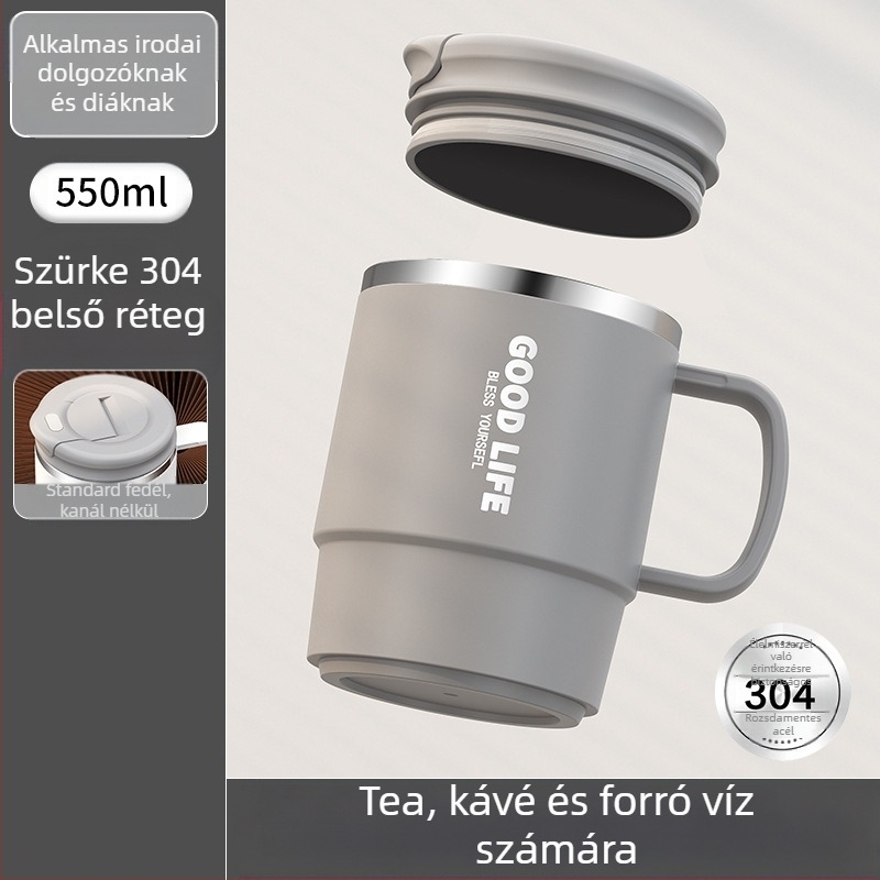 Gyárilag közvetlen szállítású, magas színű, 304 rozsdamentes acélból készült kávésbögre, tealefolyóval és fedéllel ellátott irodai bögregenerációval