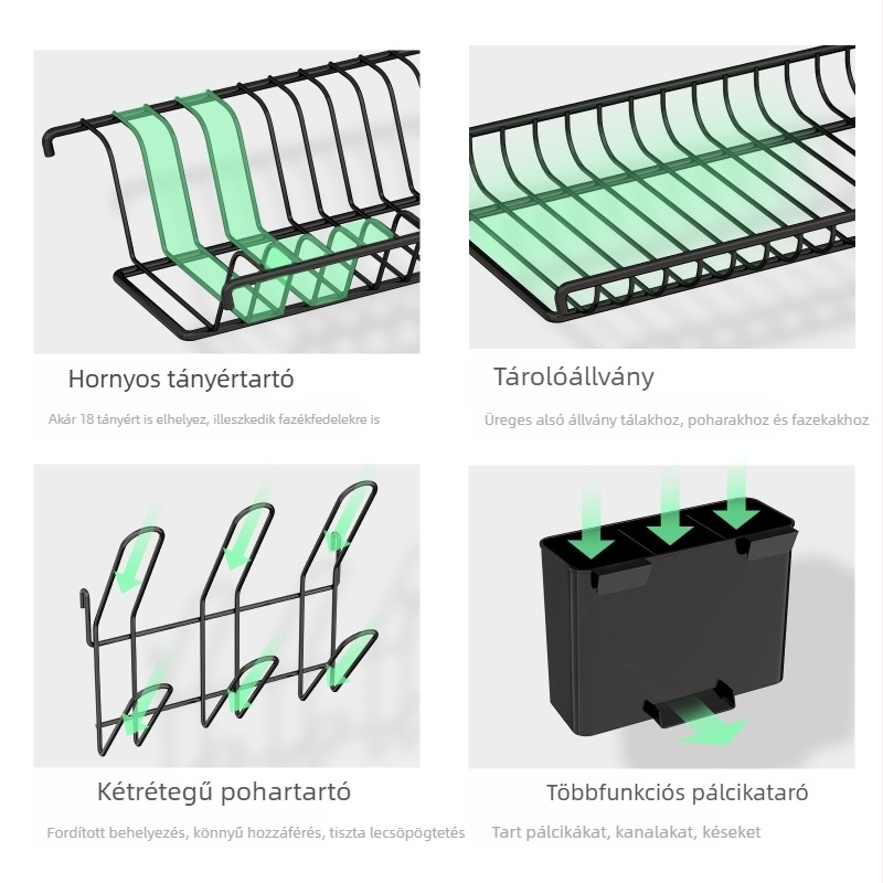 Konyhai tároló tál és edénytartó háztartási asztallap multifunkcionális tároló lefolyó edénytartó tálakhoz és pálcika vágó elrendezéshez tárolószekrény