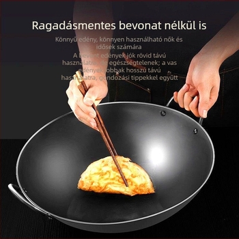 Rozsdamentes acél dupla fülű wok, kereskedelmi, egykaros, séf, nagyméretű serpenyő, kerek aljú, tapadásmentes serpenyő, háztartási wok, gáztűzhelyhez, speciális