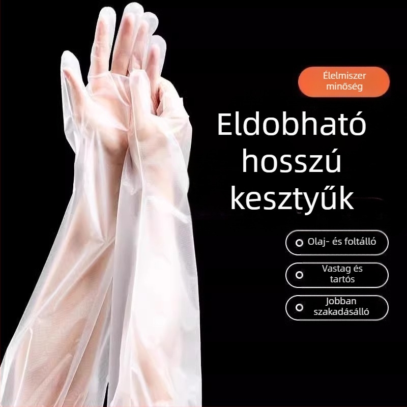 Bélelt, eldobható, hosszú karú kesztyűk, CPE vastagított, vízálló és olajálló konyhai házimunka lazító tisztítókesztyűk