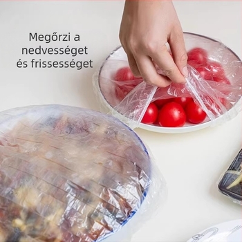 Műanyag fólia, légybiztos, eldobható, háztartási hűtőszekrény-maradékok frissen tartó fedele, univerzális műanyag fólia, tálfedő, tálfedő