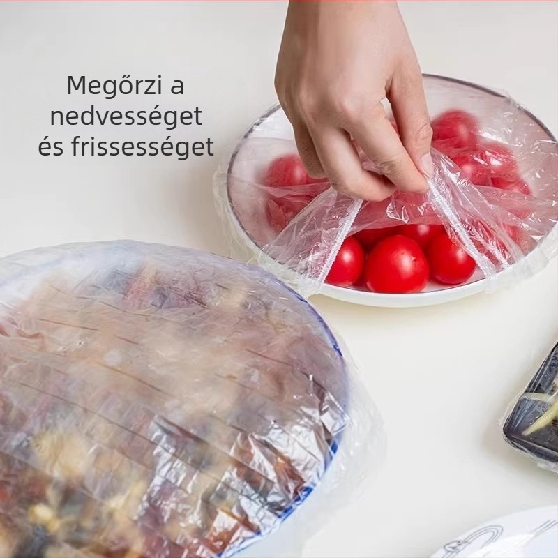 Műanyag fólia, légybiztos, eldobható, háztartási hűtőszekrény-maradékok frissen tartó fedele, univerzális műanyag fólia, tálfedő, tálfedő