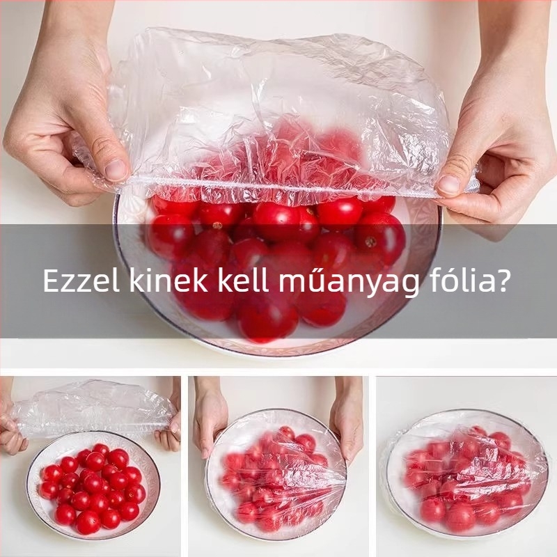 Műanyag fólia, légybiztos, eldobható, háztartási hűtőszekrény-maradékok frissen tartó fedele, univerzális műanyag fólia, tálfedő, tálfedő