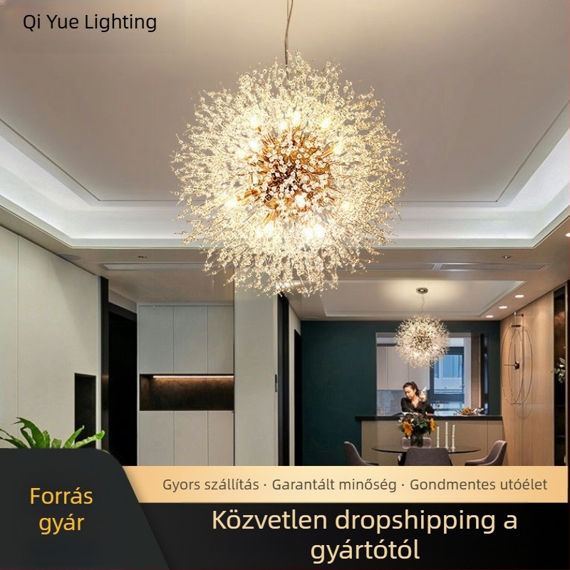 Könnyű luxus nappali csillár, hálószoba lámpa, kristálylámpa, modern egyszerű skandináv szentjánosbogár, népszerű éttermi lámpák, pitypang