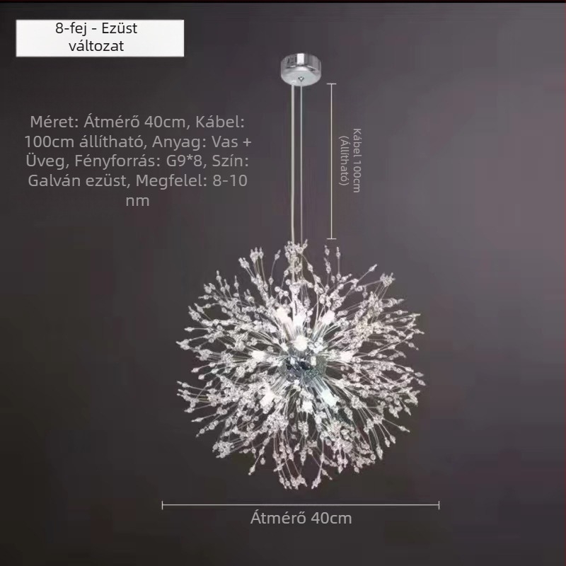 Könnyű luxus nappali csillár, hálószoba lámpa, kristálylámpa, modern egyszerű skandináv szentjánosbogár, népszerű éttermi lámpák, pitypang