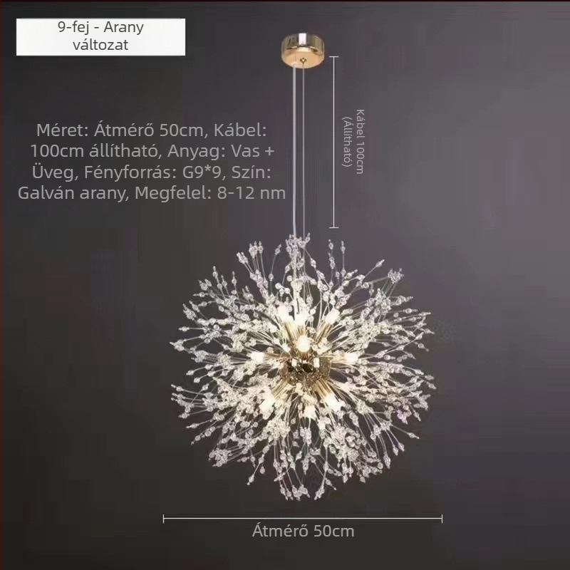 Könnyű luxus nappali csillár, hálószoba lámpa, kristálylámpa, modern egyszerű skandináv szentjánosbogár, népszerű éttermi lámpák, pitypang