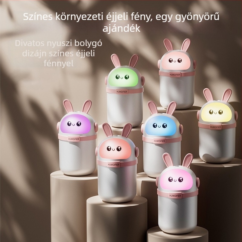 Otthoni autó csendes hálószoba hordozható aranyos rajzfilm USB mini levegő-víz párásító színes légköri fény