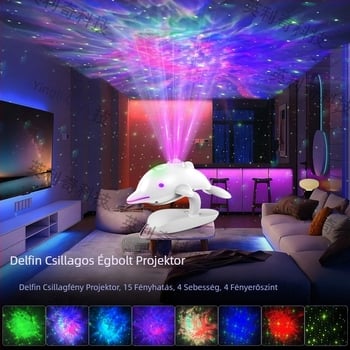 Az Amazon új, határokon átnyúló delfin csillagos égbolt lámpája, színes vetítőlámpa, gyerekeknek való éjszakai fény, hálószobai LED-es vetítőlámpa