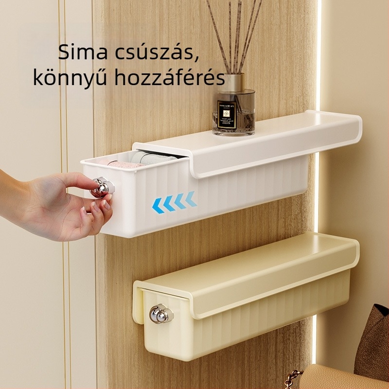 Falra szerelhető tárolódoboz, fehérnemű, zokni, gardrób, oldalsó tároló, fehérnemű, befejező tárgyak tárolója, válaszfal, fiók